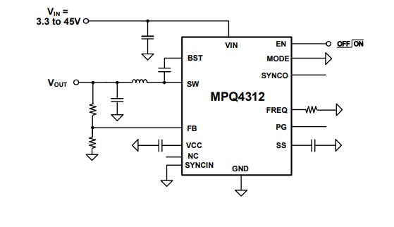 Application Circuit Diagram - Monolithic Power Systems (MPS) MPQ4312 Synchronous Step-Down Converters